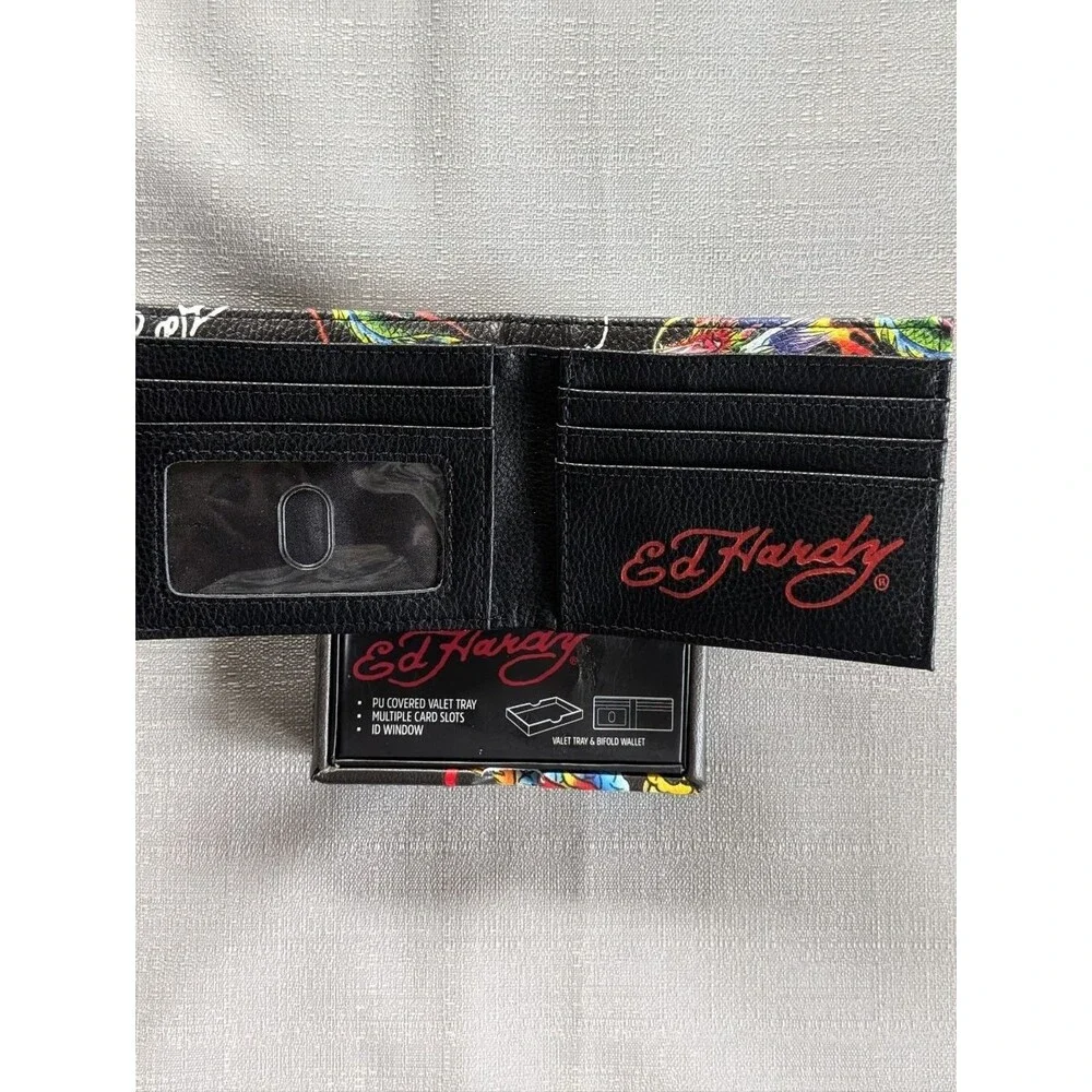 Ed Hardy Dragon Tattoo Print Faux Leather Wallet NEW!